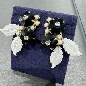 Vintage 50’s Earrings Black Floral Beads and Rhinestone Accents